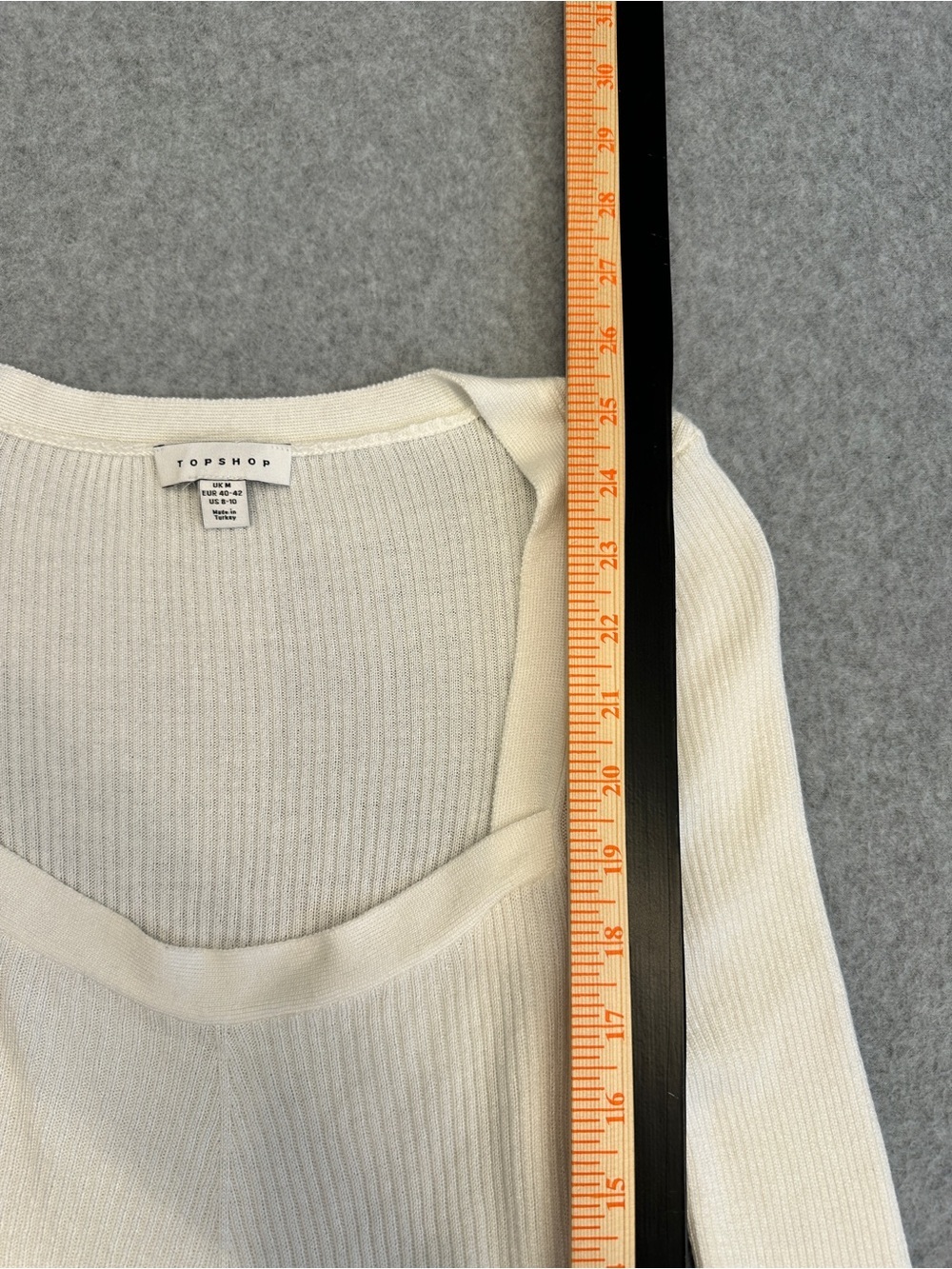 Topshop Cream Ribbed Square-Neck Long Sleeve Top - Picture 4 of 5